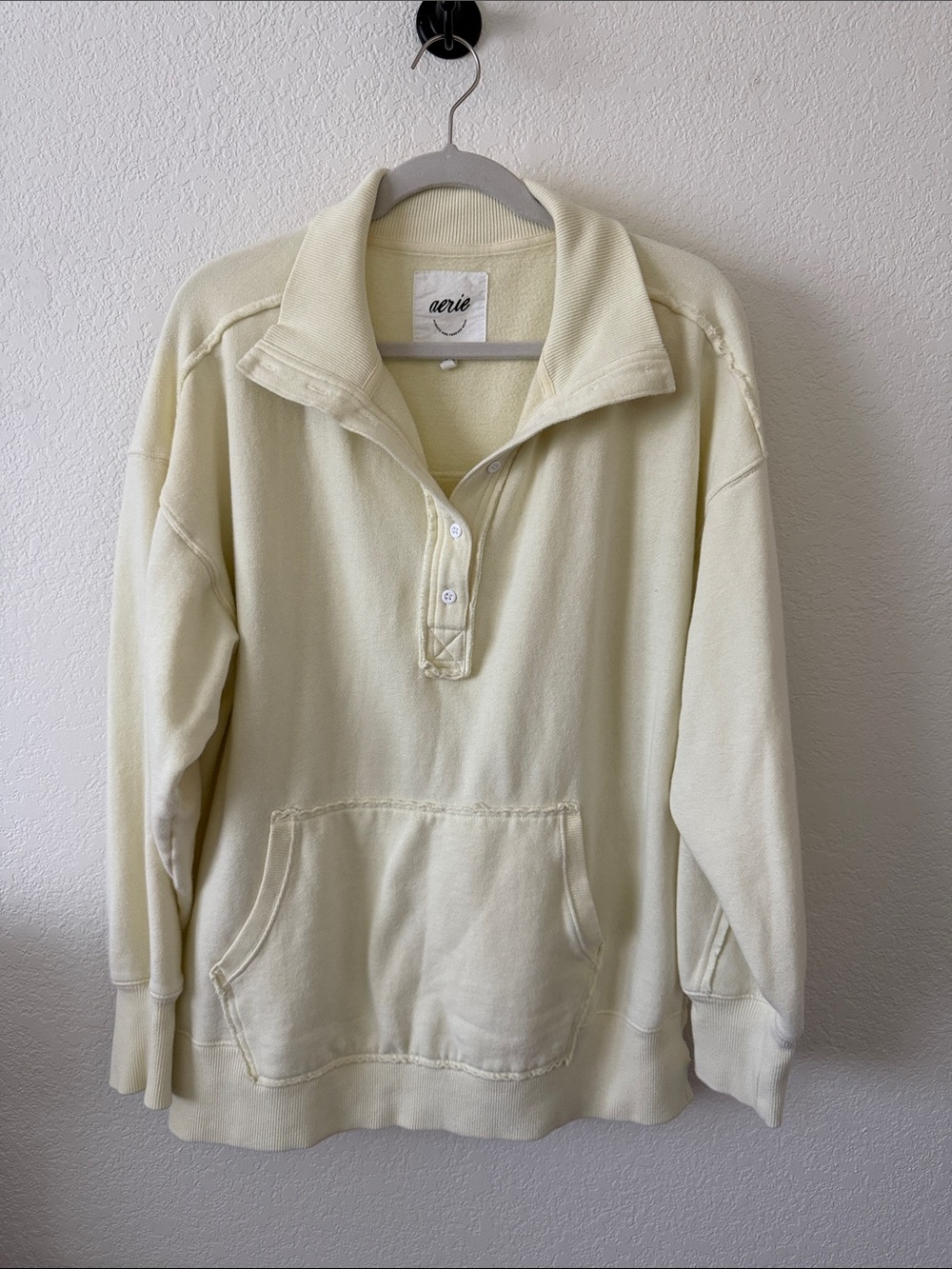 aerie Light Yellow Half Button Down Pullover Sweatshirt